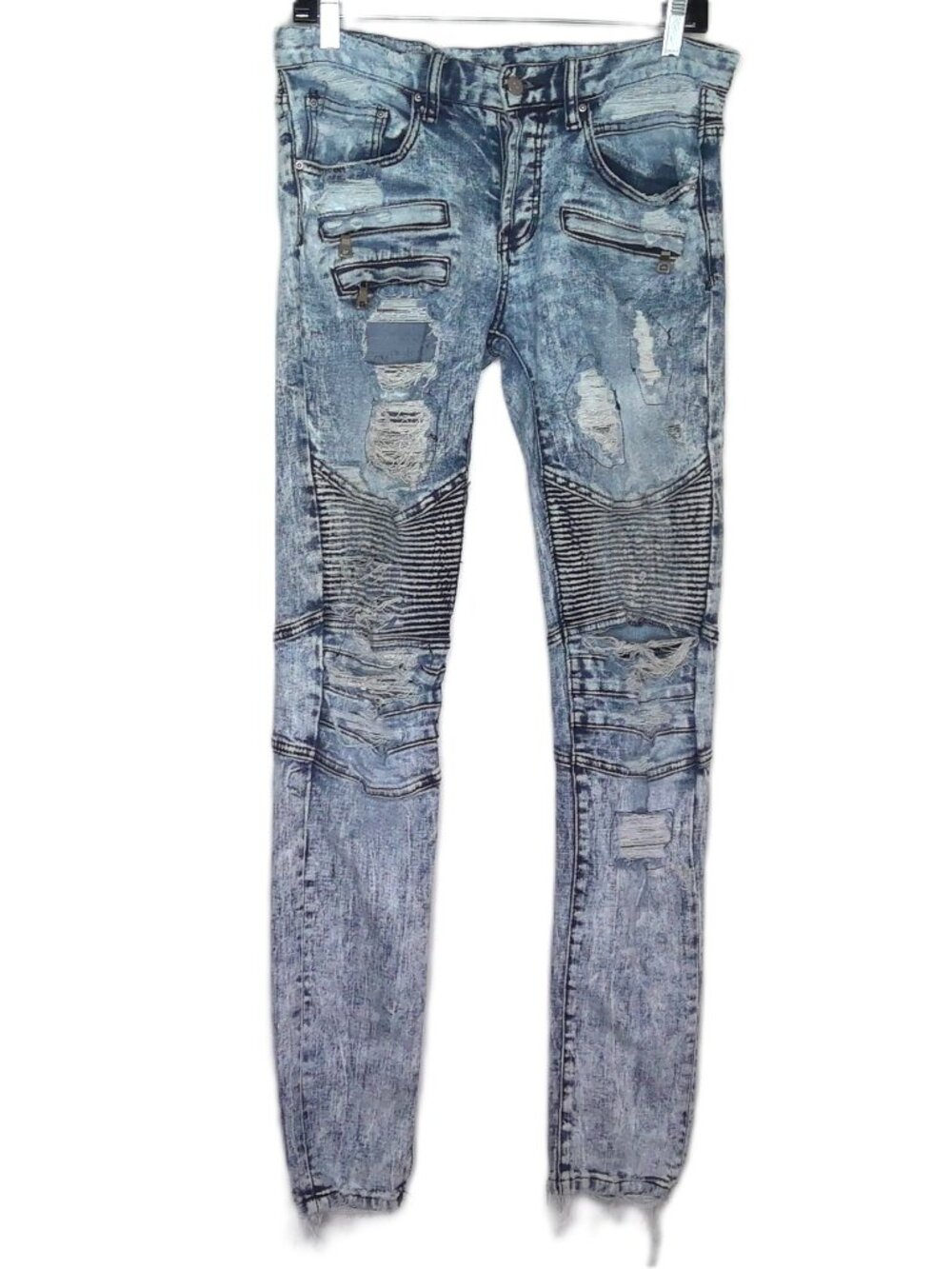 Dope Jeans Distressed Destroyed Acid Washed Moto Mid-Rise Skinny 8 Pocket  Sz 28
